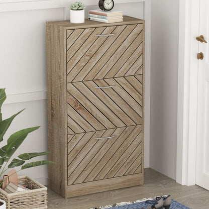 Shoe Cabinet Narrow with 3 Flaps, 57 × 24 × 107 cm, Wood Effect