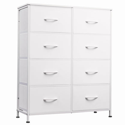 WLIVE 8 Drawer White Fabric Dresser for Bedroom, Tall Storage Tower