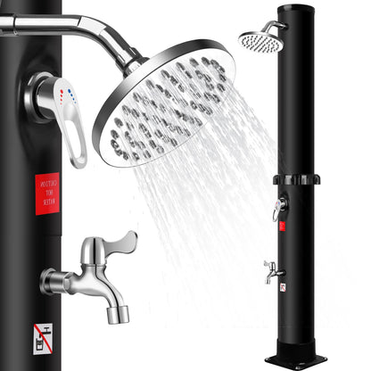 Solar Outdoor Shower 35L with Rotating Shower Head, Foot Shower and Built-In Thermometer, Garden Pool Shower without Electric Connection, 60°C Max, Black (35L)