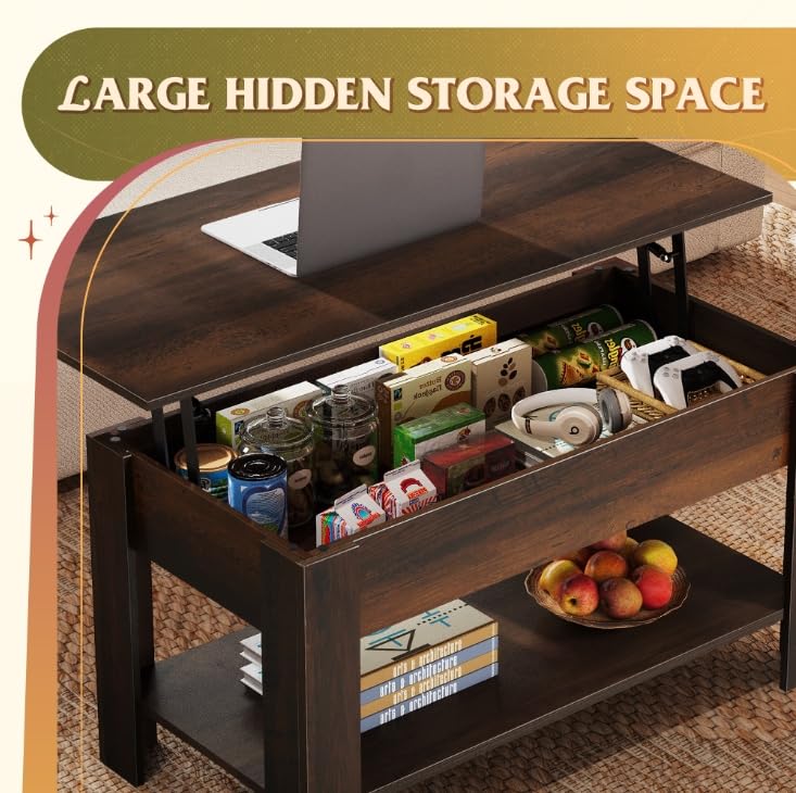 WLIVE Lift Top Coffee Table for Living Room/Dining/Office, Retro Espresso