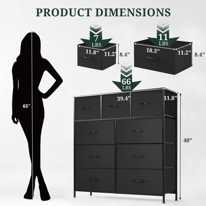 9-Drawer Dresser for Bedroom, Anti-Tip Tall Storage Organizer