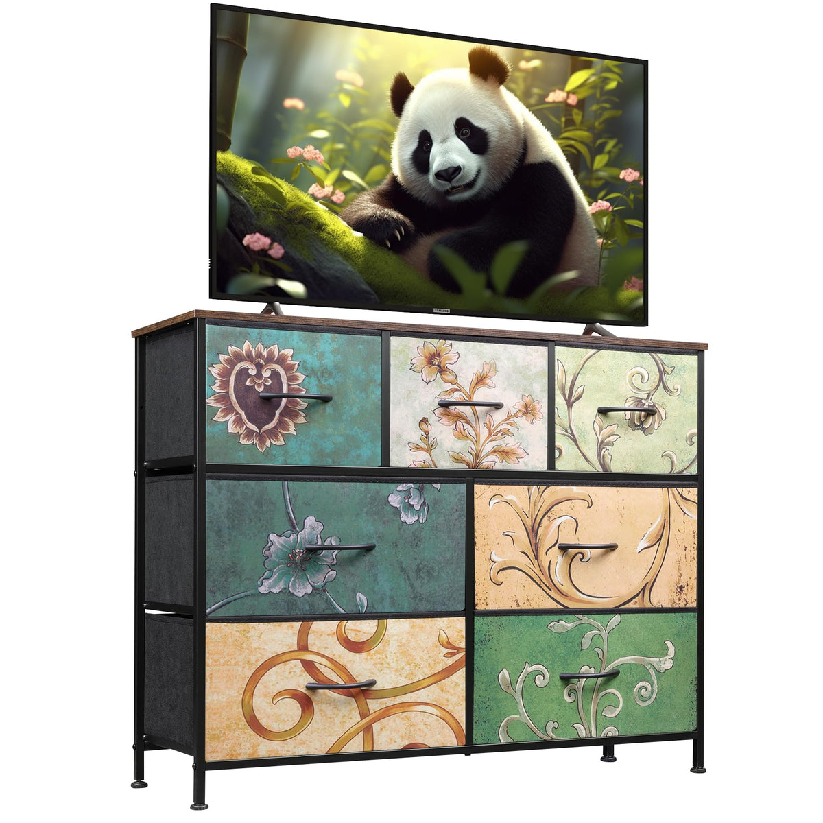 WLIVE Dresser for Bedroom, 7 Drawers, TV Stand, Floral