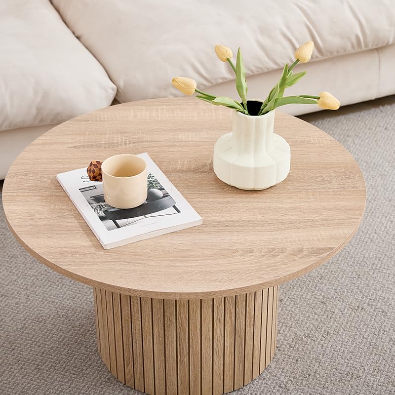 GrandCA HOME Set of 2 Round Stackable Drum Style Coffee Tables for Living Room, Bedroom, Balcony and Office, Mid-Century Modern Style, Natural Wood Grain