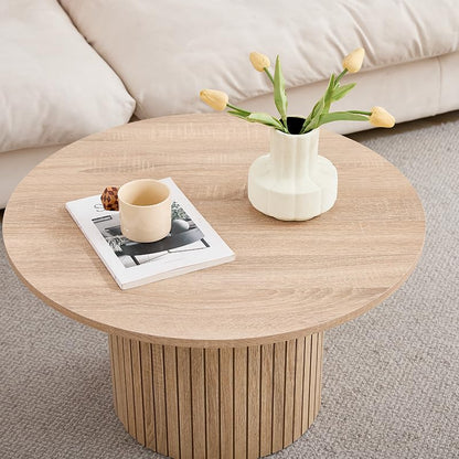 GrandCA HOME Set of 2 Round Stackable Drum Style Coffee Tables for Living Room, Bedroom, Balcony and Office, Mid-Century Modern Style, Natural Wood Grain