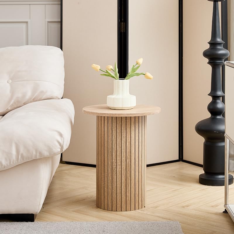 GrandCA HOME Set of 2 Round Stackable Drum Style Coffee Tables for Living Room, Bedroom, Balcony and Office, Mid-Century Modern Style, Natural Wood Grain