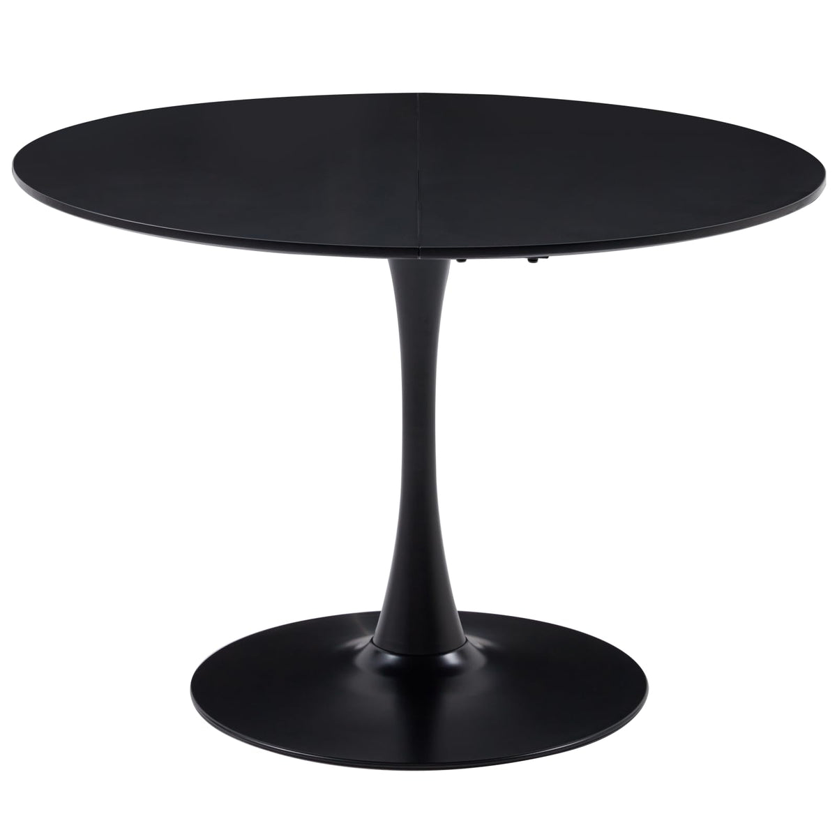 GrandCA HOME 110 cm Round Dining Table, Black, Large Table for 6-8 People, MDF Table Top with Sturdy Iron Legs, Suitable for Kitchen, Living Room, Dining Room, Cafe (Black)