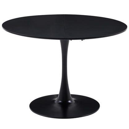 GrandCA HOME 110 cm Round Dining Table, Black, Large Table for 6-8 People, MDF Table Top with Sturdy Iron Legs, Suitable for Kitchen, Living Room, Dining Room, Cafe (Black)