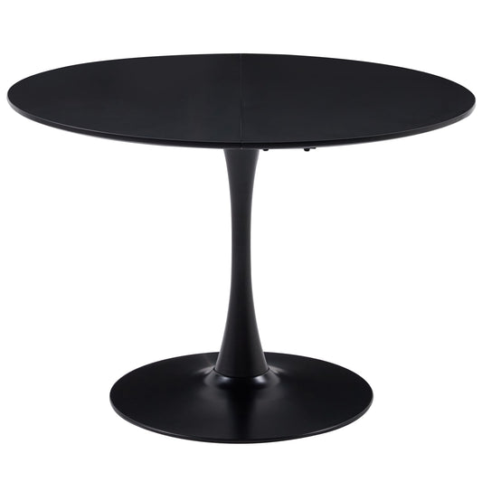 GrandCA HOME 110 cm Round Dining Table, Black, Large Table for 6-8 People, MDF Table Top with Sturdy Iron Legs, Suitable for Kitchen, Living Room, Dining Room, Cafe (Black)