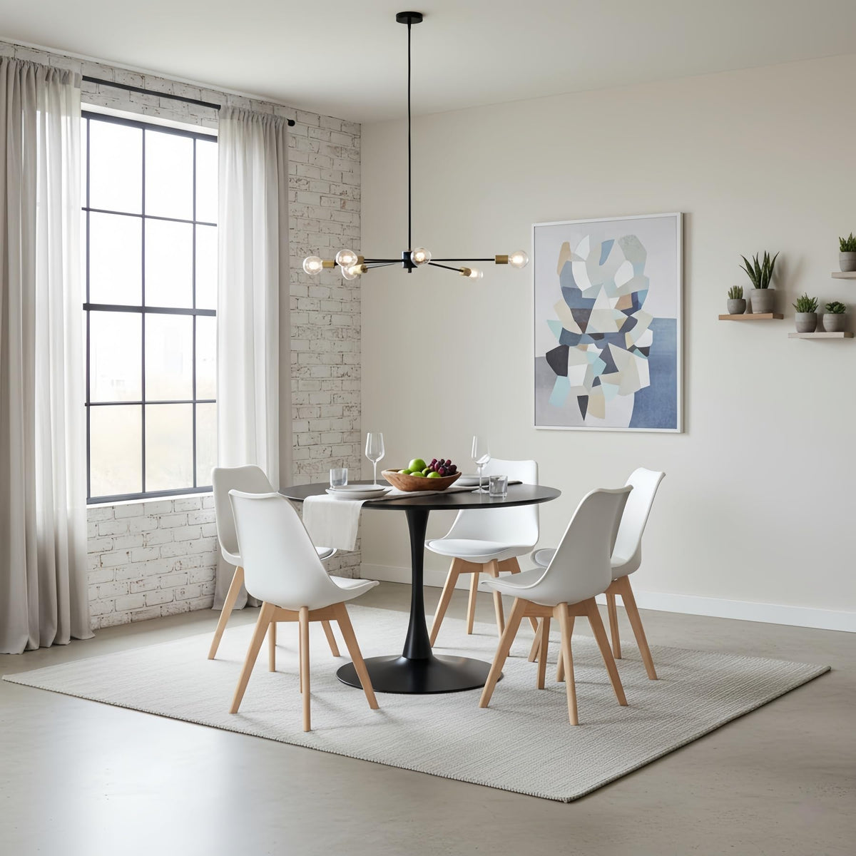 GrandCA HOME 110 cm Round Dining Table, Black, Large Table for 6-8 People, MDF Table Top with Sturdy Iron Legs, Suitable for Kitchen, Living Room, Dining Room, Cafe (Black)