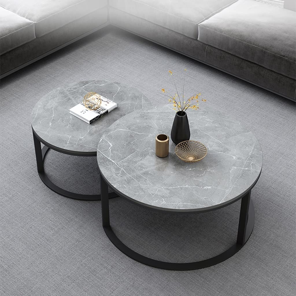 Coffee Table Living Room Accent Nesting Coffee Table 2 Piece Set Round Coffee Table Modern Round Table Living Room Decoration Table with Lockers Suitable for Living Room, Balcony, Chaser of Light