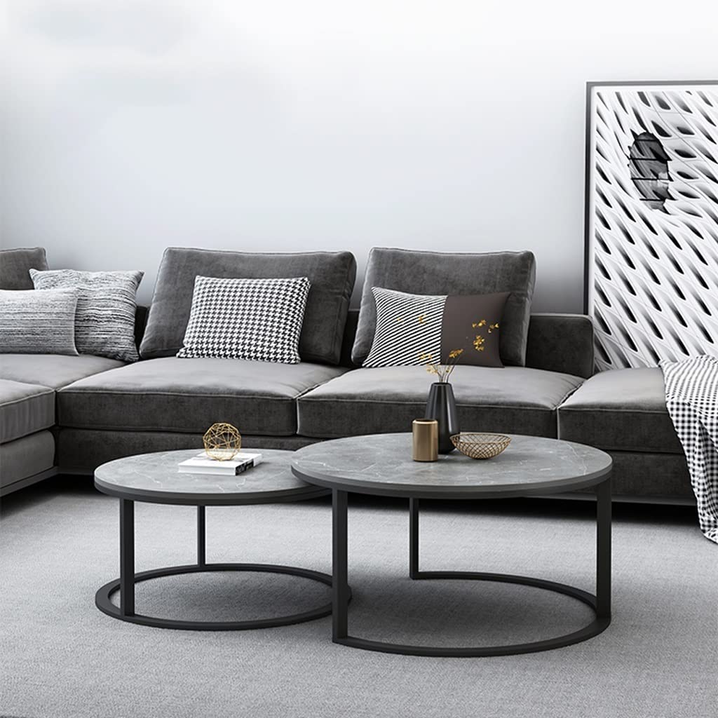 Coffee Table Living Room Accent Nesting Coffee Table 2 Piece Set Round Coffee Table Modern Round Table Living Room Decoration Table with Lockers Suitable for Living Room, Balcony, Chaser of Light