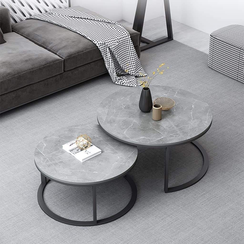 Coffee Table Living Room Accent Nesting Coffee Table 2 Piece Set Round Coffee Table Modern Round Table Living Room Decoration Table with Lockers Suitable for Living Room, Balcony, Chaser of Light