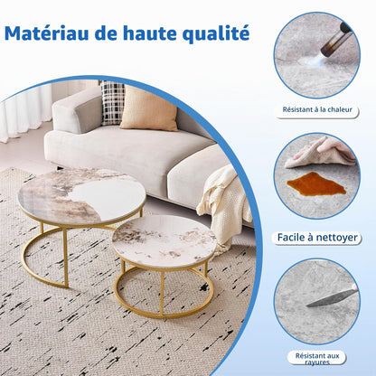 Set of 2 Round Nesting Coffee Tables with Technical Ceramic Top (Not MDF), Side Tables Ideal for Living Room, Bedroom, Balcony (Pandora+Gold), 60 x 80 cm