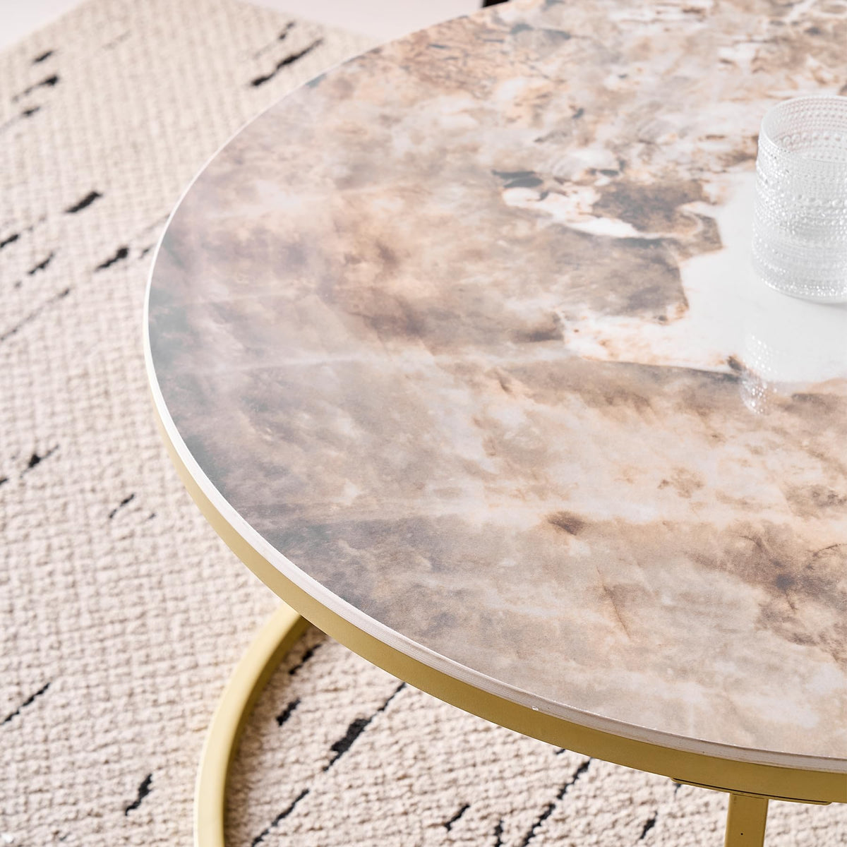 Set of 2 Round Nesting Coffee Tables with Technical Ceramic Top (Not MDF), Side Tables Ideal for Living Room, Bedroom, Balcony (Pandora+Gold), 60 x 80 cm