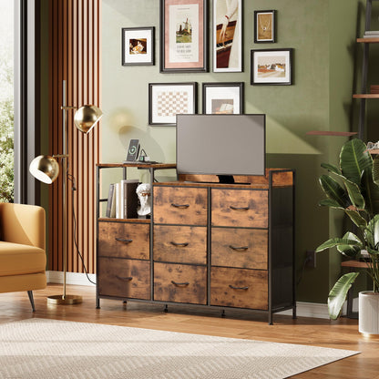 WLIVE Chest of Drawers with Charging Station, 8 Fabric Drawers, Brown
