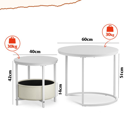 WLIVE Round Coffee Table, White, Living Room Table for Couch with Storage Space, Side Table with Metal Frame, Coffee Table for Living Room, Bedroom, Office, White