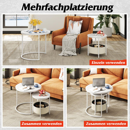 WLIVE Round Coffee Table, White, Living Room Table for Couch with Storage Space, Side Table with Metal Frame, Coffee Table for Living Room, Bedroom, Office, White