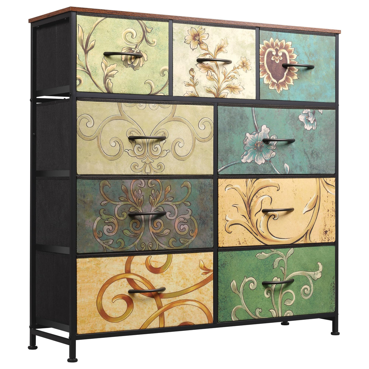 WLIVE Tall Dresser for Bedroom, 9 Drawer Chest of Drawers, Floral