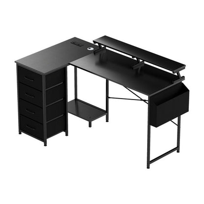 Lerna Black L-Shape LED Gaming Desk with Storage
