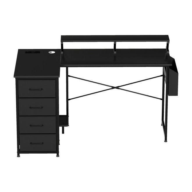 Lerna Black L-Shape LED Gaming Desk with Storage