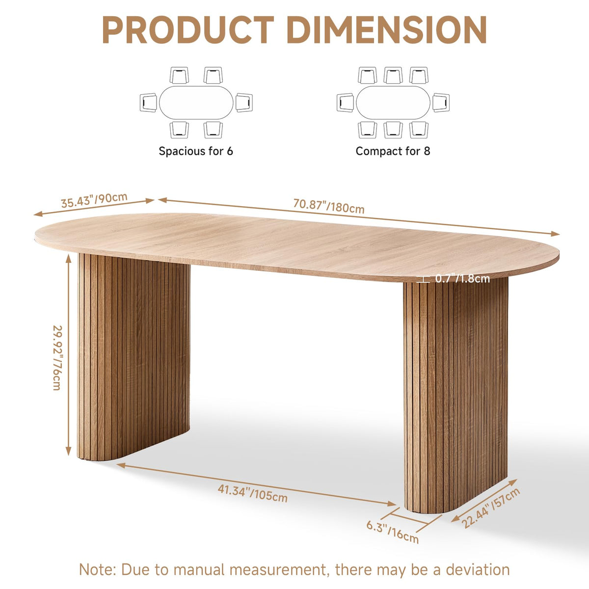 Oval Dining Table, 70.8" Modern Wood Kitchen Table for 4-6 People with Sturdy Legs, for Dining Room Kitchen, Natural Color