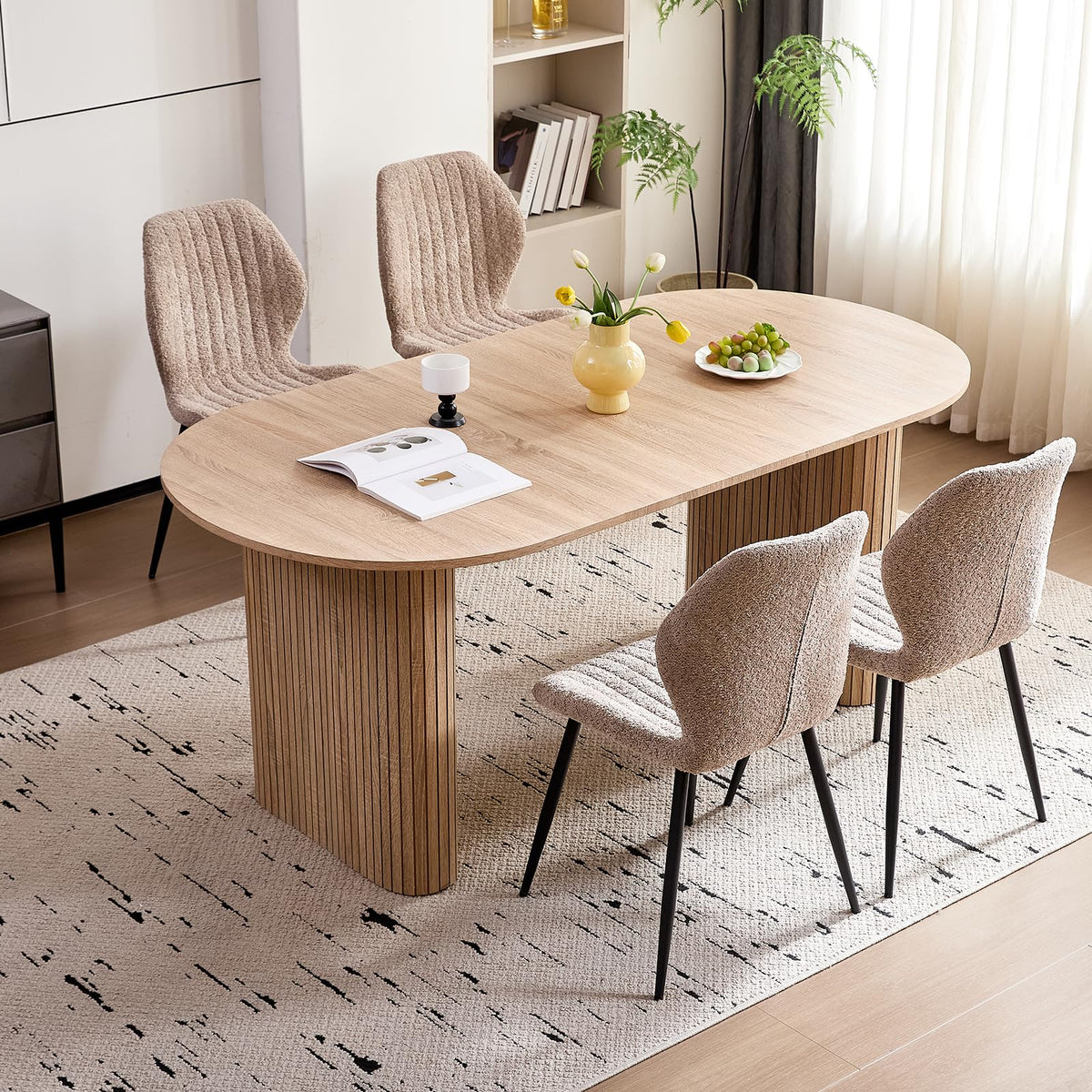 Oval Dining Table, 70.8" Modern Wood Kitchen Table for 4-6 People with Sturdy Legs, for Dining Room Kitchen, Natural Color