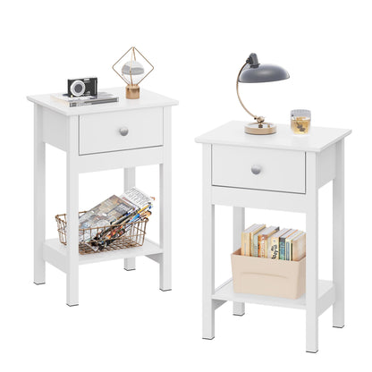 WLIVE Bedside Tables set of 2, Bedside Cabinet with Drawer & Shelf, White