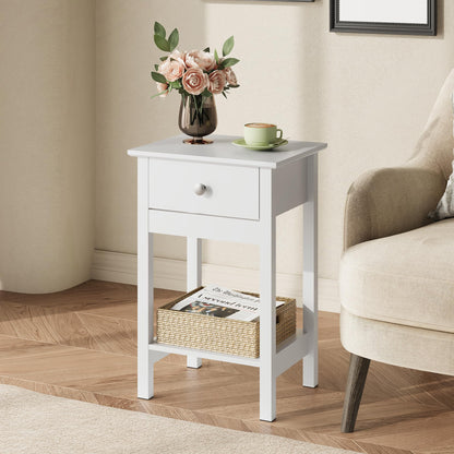WLIVE Bedside Tables set of 2, Bedside Cabinet with Drawer & Shelf, White