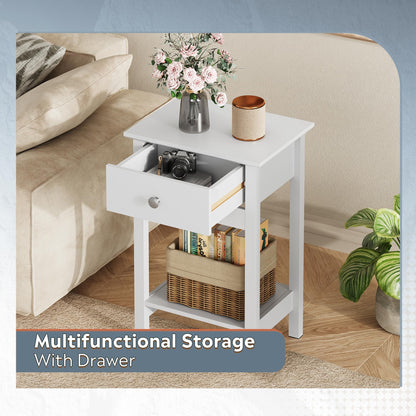 WLIVE Bedside Tables set of 2, Bedside Cabinet with Drawer & Shelf, White