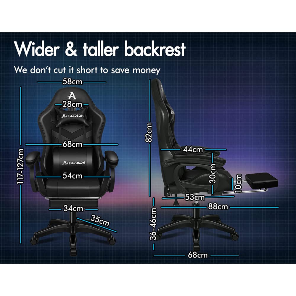 ALFORDSON Gaming Office Chair with 12 RGB LED Lights & 8 Point Massage, Racing Computer Chair with Lumbar Support & Retractable Footrest, Ergonomic Desk Chair with PU Leather Seat Office Gamer (Black)