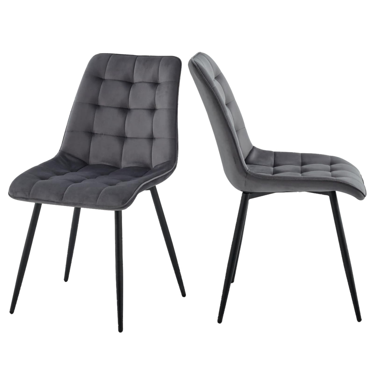 GrandCA HOME Set of 2 Plastic Dining Chairs with Wooden Legs Velvet Upholstered Terry Iron Light Grey