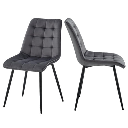 GrandCA HOME Set of 2 Plastic Dining Chairs with Wooden Legs Velvet Upholstered Terry Iron Light Grey
