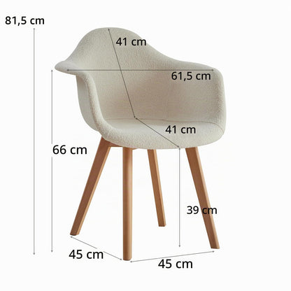 Set of 2 Patchwork Fabric Dining Chairs with Arms Modern Design Armchair Scandinavian Beech Wood Kitchen Chair (Beige Grained Velvet)