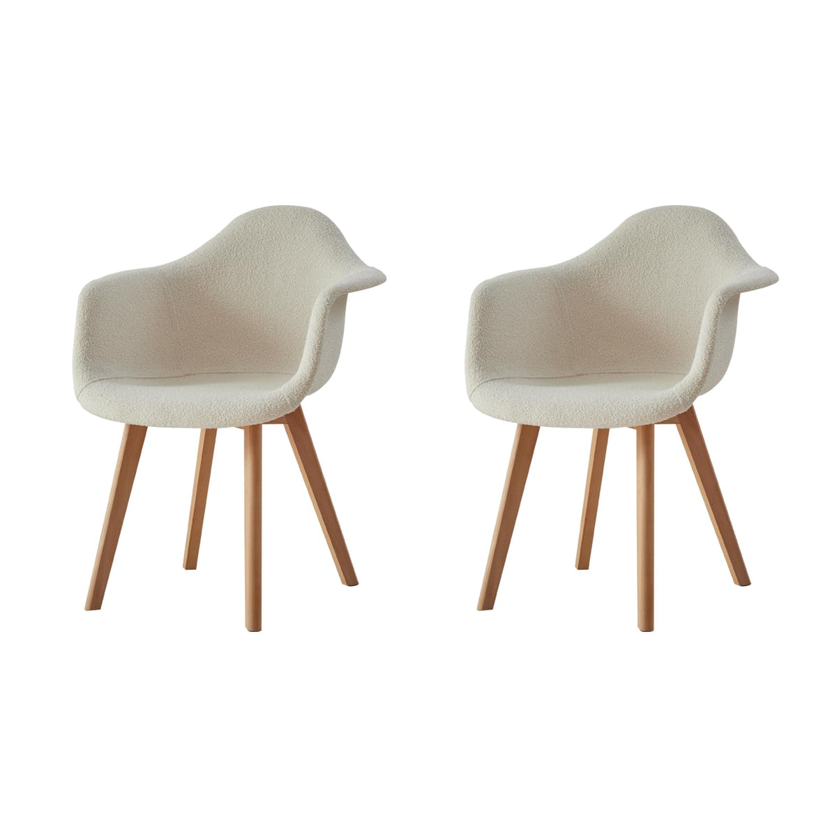 Set of 2 Patchwork Fabric Dining Chairs with Arms Modern Design Armchair Scandinavian Beech Wood Kitchen Chair (Beige Grained Velvet)