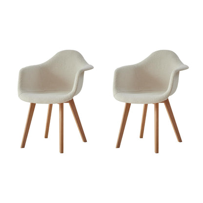 Set of 2 Patchwork Fabric Dining Chairs with Arms Modern Design Armchair Scandinavian Beech Wood Kitchen Chair (Beige Grained Velvet)