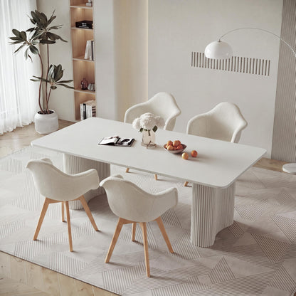 Set of 2 Patchwork Fabric Dining Chairs with Arms Modern Design Armchair Scandinavian Beech Wood Kitchen Chair (Beige Grained Velvet)