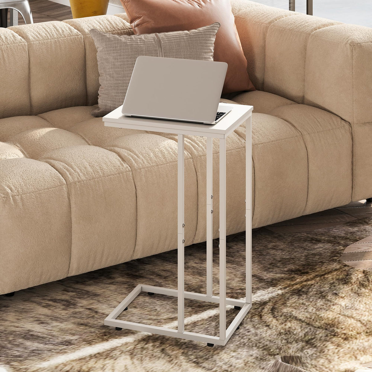 WLIVE Narrow Side Table for Bedroom, Living Room, 2 Tier Small Coffee Table, End Table with Storage (White)