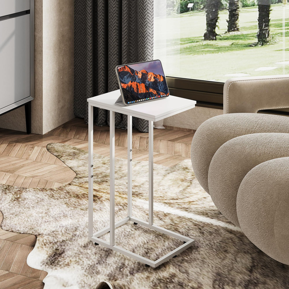 WLIVE Narrow Side Table for Bedroom, Living Room, 2 Tier Small Coffee Table, End Table with Storage (White)