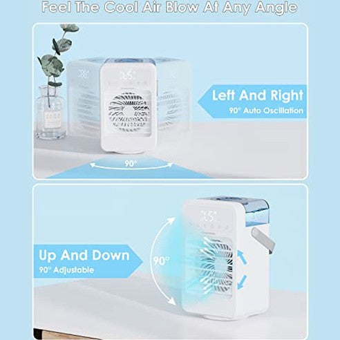 Fivangin - Mini Portable Air Cooler with 5 Wind Speeds, 7 LED Lights, 8H Timer