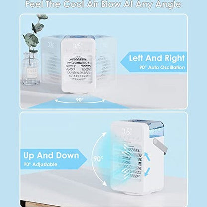 Fivangin - Mini Portable Air Cooler with 5 Wind Speeds, 7 LED Lights, 8H Timer