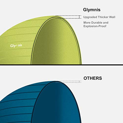 Glymnis - Anti-Burst Yoga Ball for Fitness, Stability, Slip Resistant, Quick Pump