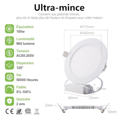 Greenclick - Dimmable LED Recessed Spotlight 5 x 12W, 960 LM, Ultra Flat 13mm