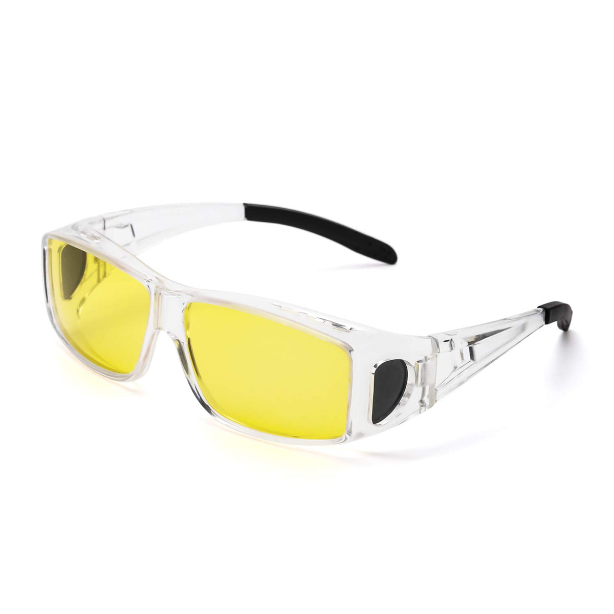 Wrap Around Night-Vision Glasses, Fit Over Prescription Glasses with Polarized Yellow Lens Night-Driving Glasses