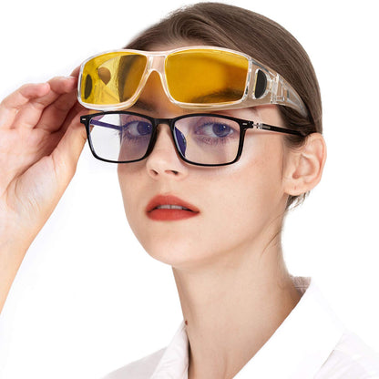 Wrap Around Night-Vision Glasses, Fit Over Prescription Glasses with Polarized Yellow Lens Night-Driving Glasses