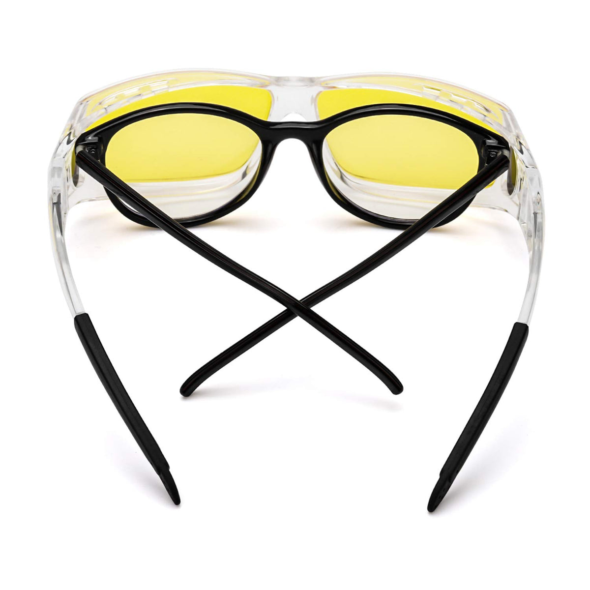 Wrap Around Night-Vision Glasses, Fit Over Prescription Glasses with Polarized Yellow Lens Night-Driving Glasses