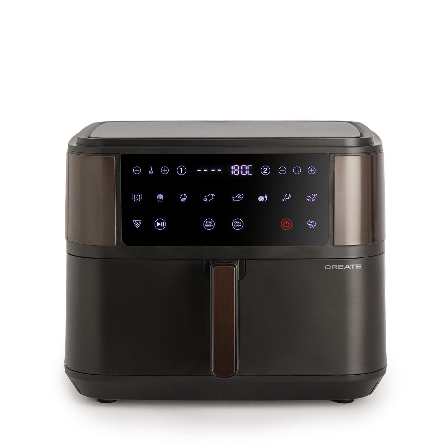 CREATE Fryer Air Dual Hot Air Fryer 10 L with Divider Black Capacity 7-8 Servings Multifunctional Touch Control Panel with Divider 10 Pre-Installed Programmes 2400 Watt