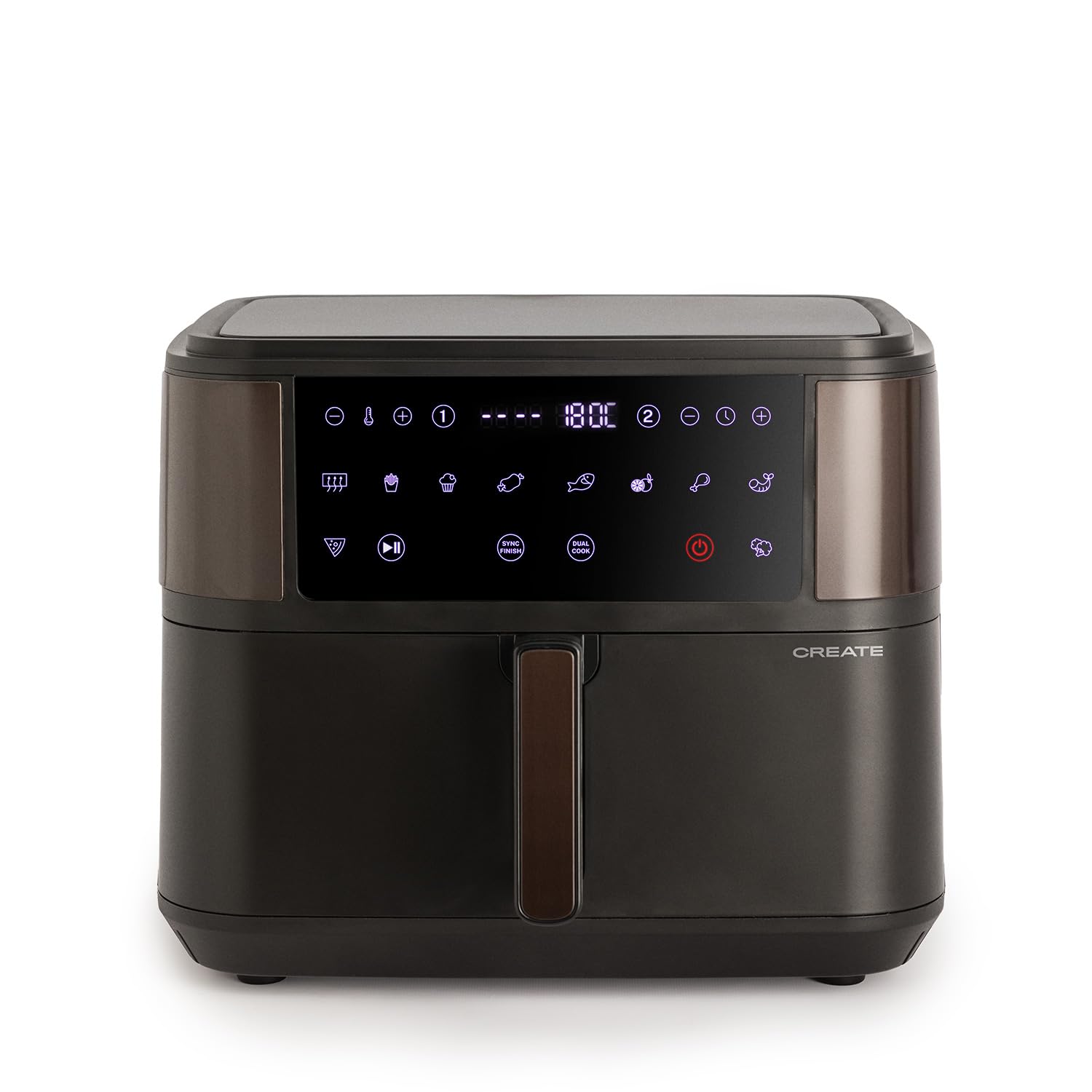 CREATE Fryer Air Dual Hot Air Fryer 10 L with Divider Black Capacity 7-8 Servings Multifunctional Touch Control Panel with Divider 10 Pre-Installed Programmes 2400 Watt