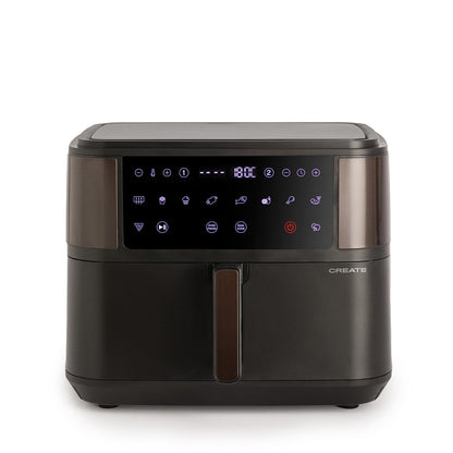 CREATE Fryer Air Dual Hot Air Fryer 10 L with Divider Black Capacity 7-8 Servings Multifunctional Touch Control Panel with Divider 10 Pre-Installed Programmes 2400 Watt