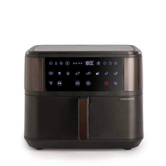 CREATE Fryer Air Dual Hot Air Fryer 10 L with Divider Black Capacity 7-8 Servings Multifunctional Touch Control Panel with Divider 10 Pre-Installed Programmes 2400 Watt