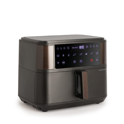 CREATE Fryer Air Dual Hot Air Fryer 10 L with Divider Black Capacity 7-8 Servings Multifunctional Touch Control Panel with Divider 10 Pre-Installed Programmes 2400 Watt